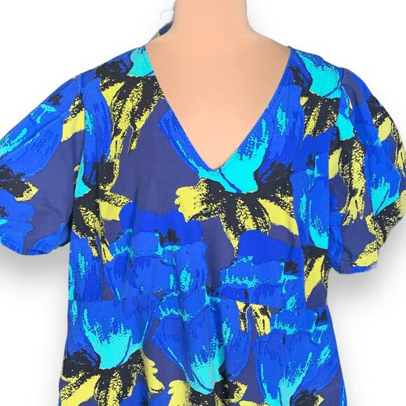 Christopher John Rogers x Target Blue Dark Floral Ruffle Puff Sleeve Maxi Plus - Picture 6 of 9